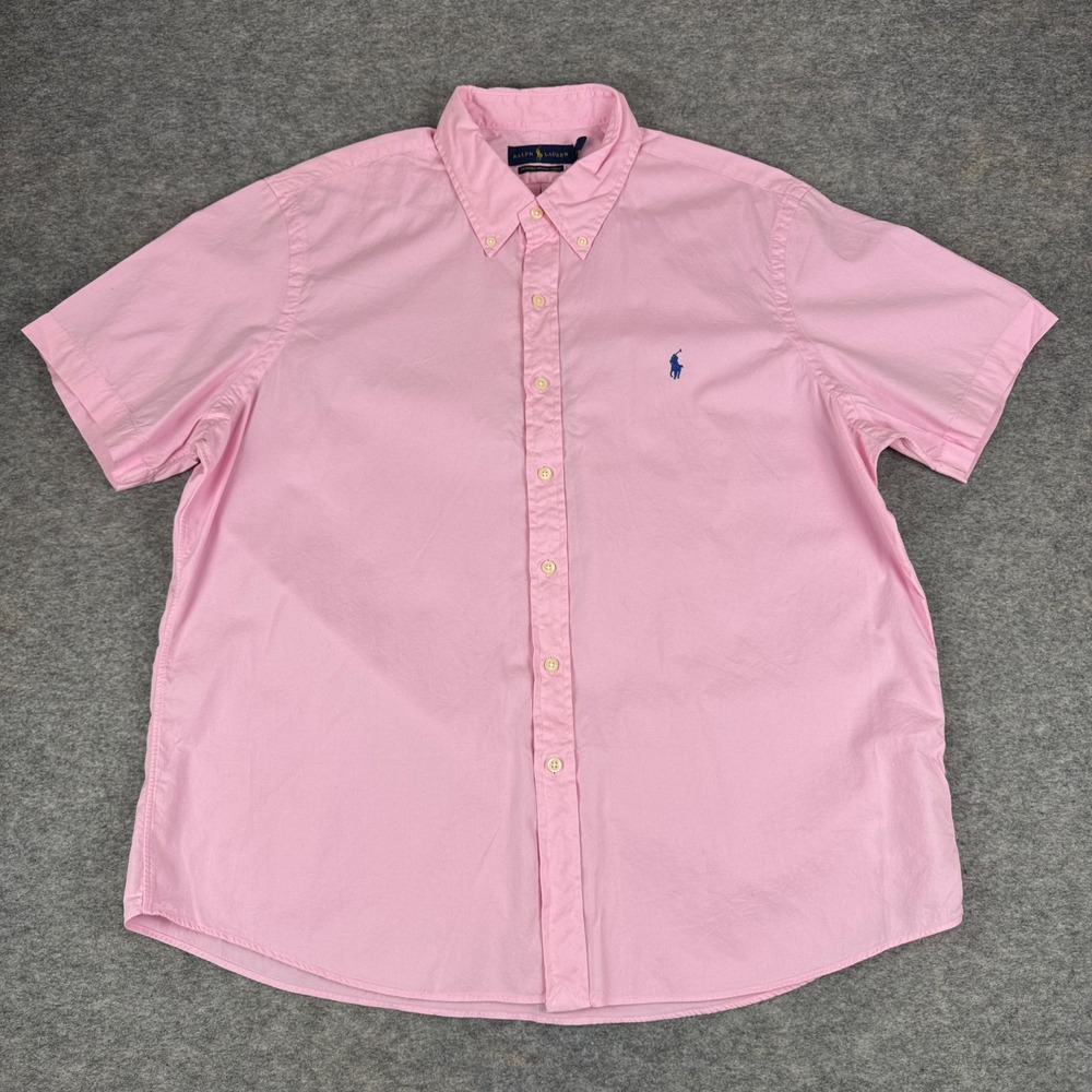 Ralph Lauren Feather Weight Twill Button Down Shirt Cotton Pink Mens XL